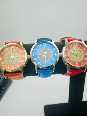 3 Manhattan by Croton Watches w/ Silver Glitter Dial. Orange, Red, Blue